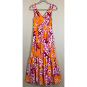 Anthropologie Womens Gathered Floral Babydoll Maxi Dress Size XS Tiered Tropical